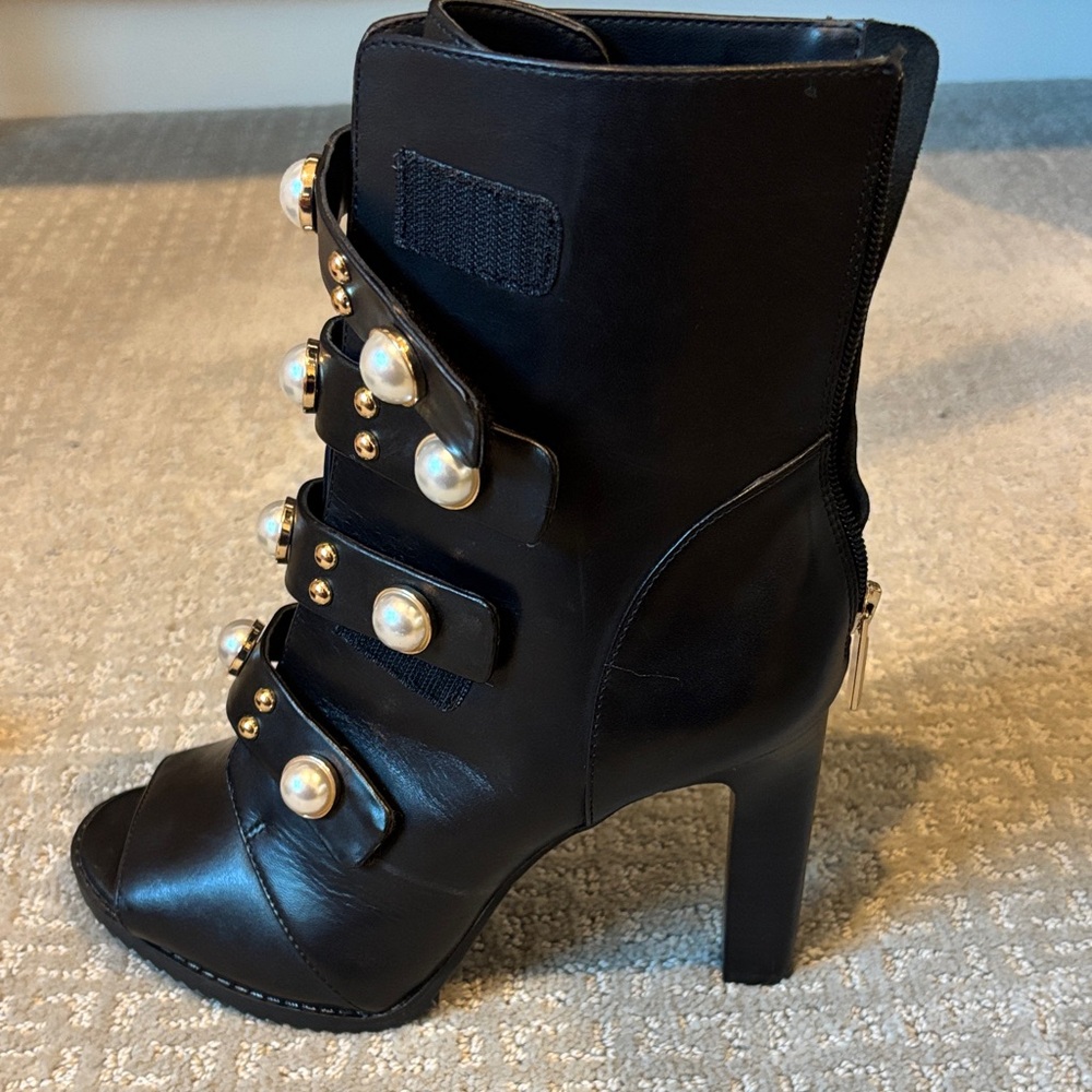 SALE! NWOT Karl Lagerfeld Brayden Pearl & Gold Stud Embellished Booties, 9 - Picture 5 of 11